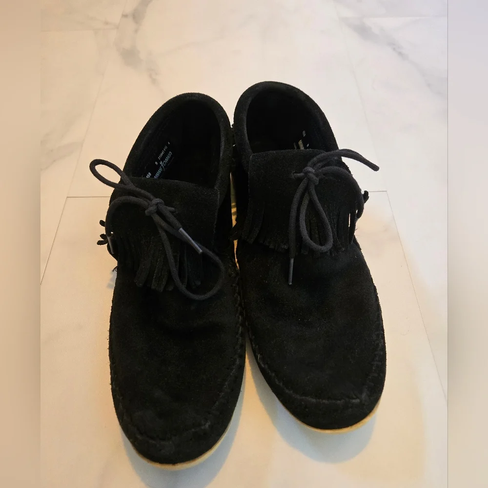 Minnetonka Black Venice Suede Fringe Ankle Boot Moccasin Size 9 - Picture 6 of 8